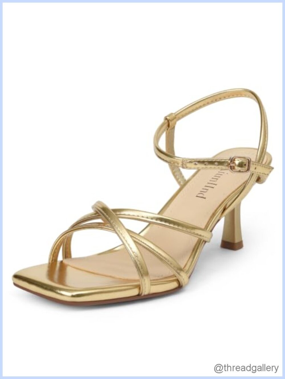 Kitten Heels Strappy Square Open Toe Sandals Ankle Strap Faux Leather